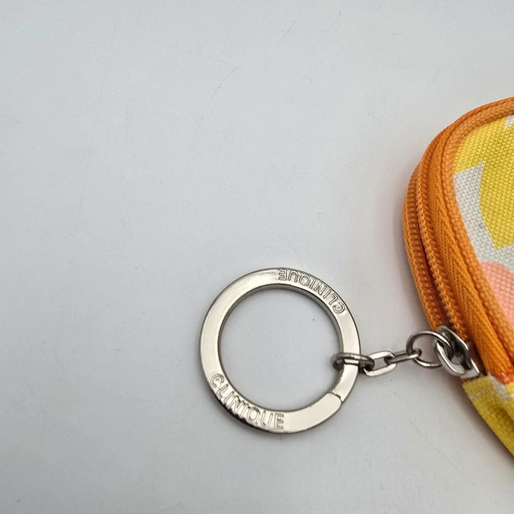 Clinique‎ Floral Print Zipper Pouch Keychain Coin Purse Cosmetic Bag